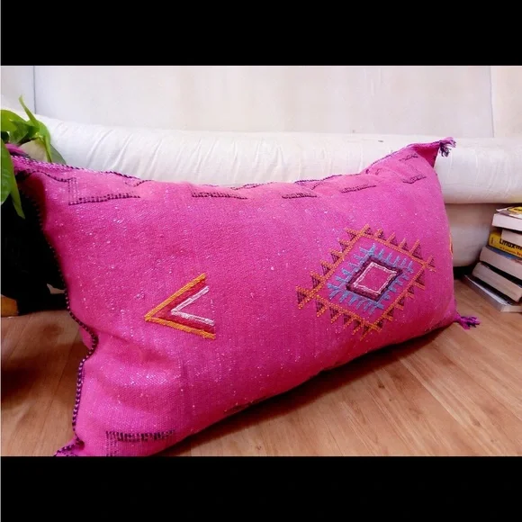 Moroccan Pillow - Lumbar Silk Cactus Pillow Pink Geometric pattern Cushion Boho